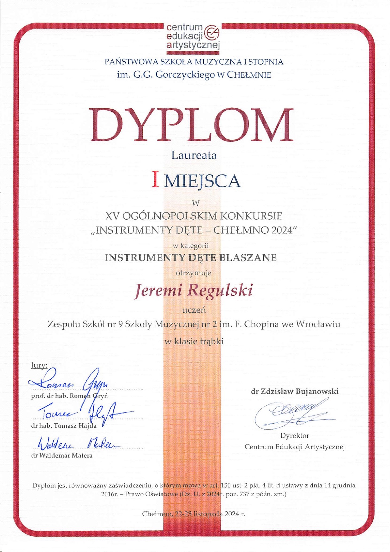 Dyplom Jeremi Chełmno a